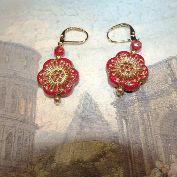 Handcrafted artisanal earrings with whimsical Czech windflowers in 12 colors - Picture 9 of 17